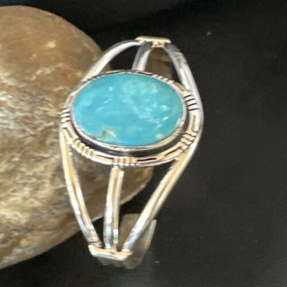 Women's Blue Kingman Turquoise Cuff Bracelet | Navajo Sterling Silver | Authentic Native American Jewelry | 16246