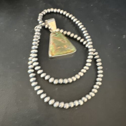 Navajo Green Turquoise Pendant Necklace | Sterling Silver | Authentic Native American Handmade | 15032