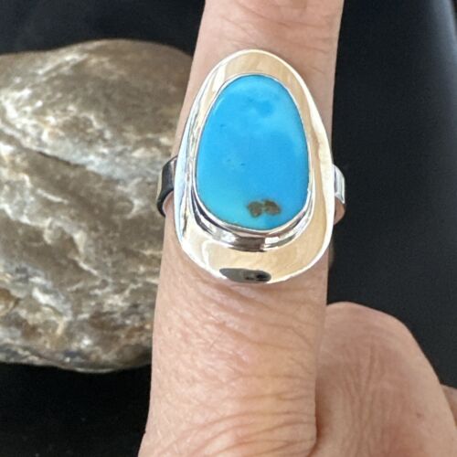 Navajo Blue Kingman Turquoise Ring | Sterling Silver | Sz 9 | Authentic Native American Handmade | 16585