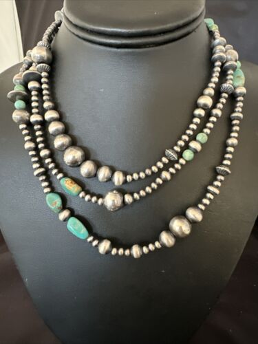 Navajo Pearls Royston Turquoise Necklace | Sterling Silver | Mixed Beads | 48" | 15990
