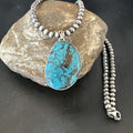 Men's Navajo Blue Spiderweb Turquoise Pendant Necklace | Sterling Silver | Authentic Native American Handmade | 16273