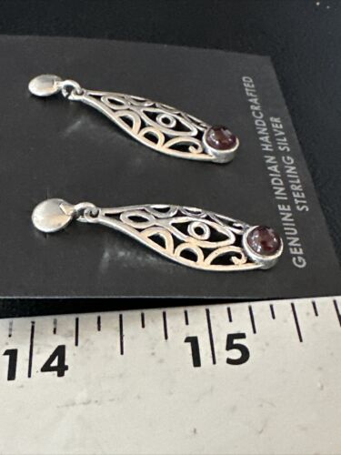 Navajo Burgundy Carnelian Dangle Earrings | Sterling Silver | Authentic Native American Handmade | 14926