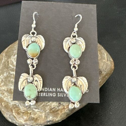 Navajo Blue Green Turquoise Dangle Earrings | Sterling Silver | 1.5" | Authentic Native American Handmade | 17385