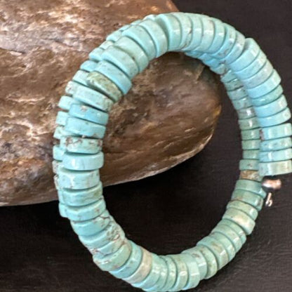 Navajo Turquoise Heishi Bracelet | Stainless Steel Memory Wire | Authentic Native American Handmade | 17610