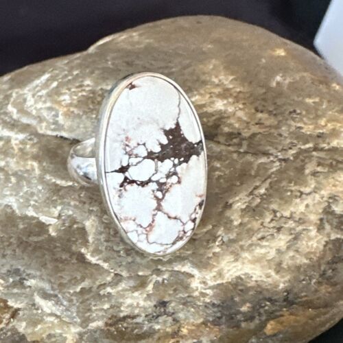 Men's and Women's Wild Horse Turquoise Ring | Navajo Sterling Silver | Sz 8 | Authentic Native American Handmade | 17280
