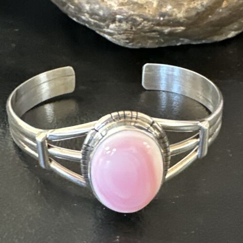 Navajo Pink Conch Cuff Bracelet | Sterling Silver | Authentic Native American Handmade | 16121
