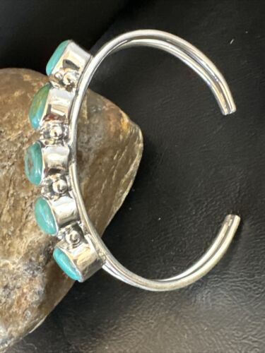 Women's Blue Turquoise 5-Stone Cuff Bracelet | Navajo Sterling Silver | Authentic Native American Jewelry | 16278