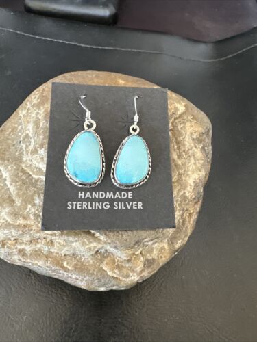 Navajo Blue Ridge Turquoise Dangle Earrings | Sterling Silver | Authentic Native American Handmade | 16512