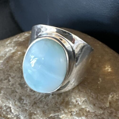 Navajo Blue Larimar Ring | Sterling Silver | Sz 9 | Authentic Native American Handmade | 17651