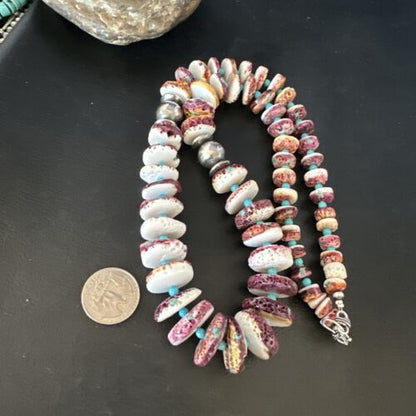 Purple Spiny Oyster & Turquoise Necklace | Navajo Sterling Silver | Authentic Native American | 25" | 15023