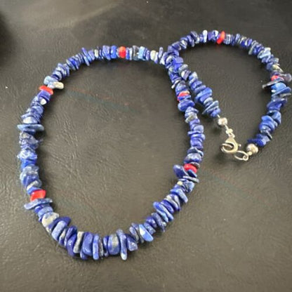 Navajo Lapis Lazuli Coral Necklace | Sterling Silver | 19" | Authentic Native American Handmade | 17606