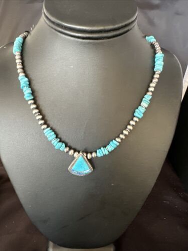 Navajo Kingman Turquoise Pendant Necklace | Sterling Silver | Native American Handmade | 14832