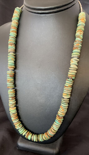 Navajo Green Royston Turquoise Necklace | Sterling Silver | 22" | Authentic Native American Handmade | 11706