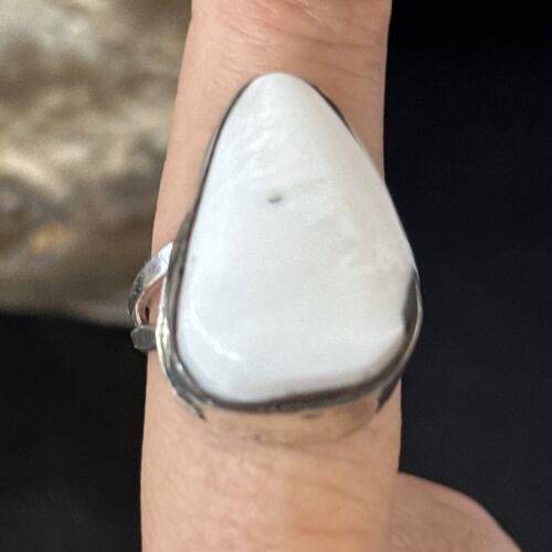 Men's Navajo White Buffalo Turquoise Ring | Sterling Silver | Sz 8.5 | Authentic Native American Handmade | 14745