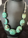 Navajo Blue Turquoise Chunky Pearls Necklace | Sterling Silver | 20" | Authentic Native American Handmade | 17496