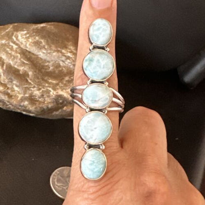 Navajo Blue Larimar Multi-Stone Cluster Ring | Authentic Native American Sterling Silver | Sz 9.5 | 17555
