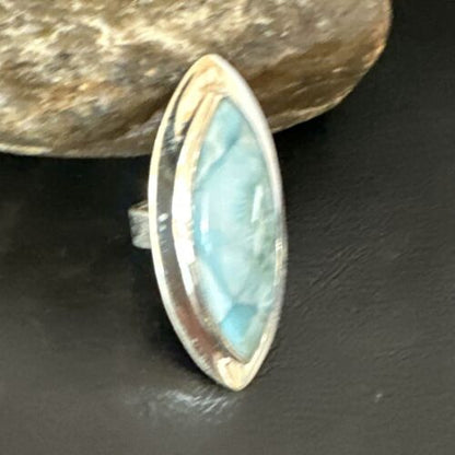 Navajo Blue Larimar Ring | Sterling Silver | Sz 8 | Authentic Native American Handmade | 16007