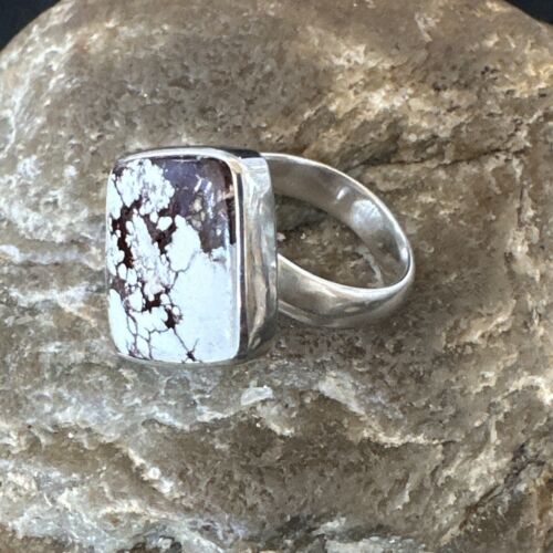 Men's and Women's Wild Horse Turquoise Ring | Navajo Sterling Silver | Sz 8 | 17262