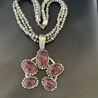 Navajo XL Purple Spiny Cluster Naja Pendant Necklace | Sterling Silver | 21" | 16677