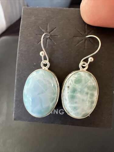 Navajo Blue Larimar Dangle Earrings | Sterling Silver | Authentic Native American Handmade | 17299