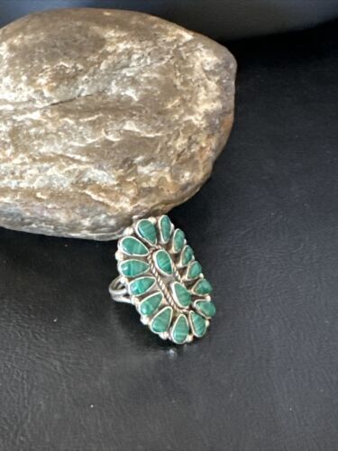 Navajo Green Malachite Cluster Ring | Authentic Native American Sterling Silver | Multi-Stone | Sz 7.5 | 14912