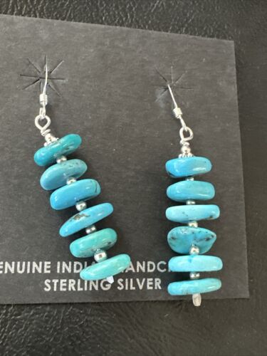 Navajo Blue Cluster Turquoise Bead Earrings | 8mm | Sterling Silver | Authentic Native American Handmade | 15842