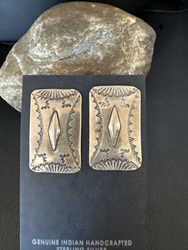 Navajo Stamped Sterling Silver Handmade Earrings | Authentic Native American | 15847