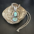Navajo Blue Kingman Turquoise 2 Stone Cluster Pendant | Sterling Silver | Authentic Native American Handmade | 17634