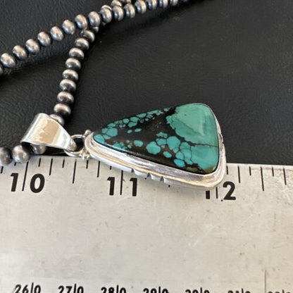 Men's Navajo Blue Spiderweb Turquoise Pendant Necklace | Sterling Silver | Authentic Native American Handmade | 16230