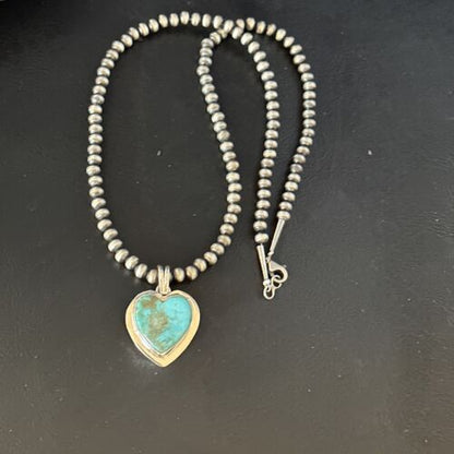 Navajo Heart Blue #8 Turquoise Pendant Necklace | Sterling Silver | Authentic Native American Handmade | 14976