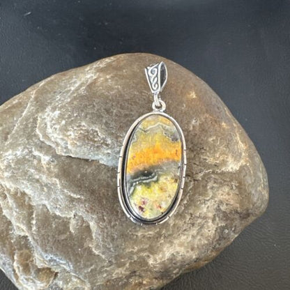 Navajo Bumblebee Jasper Pendant Necklace | Sterling Silver | Authentic Native American Handmade | 15957