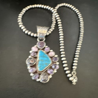 Navajo Purple Charoite Turquoise Pendant Necklace | Sterling Silver | Multi-Stone | 17189