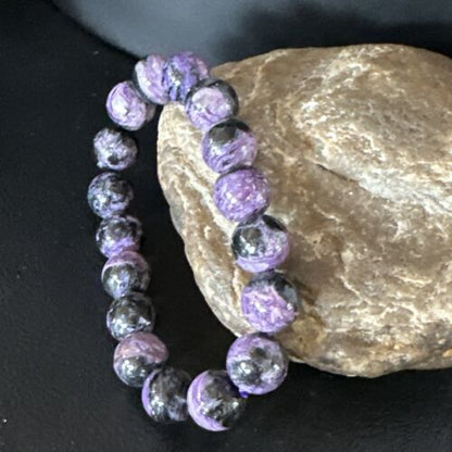Navajo Purple Sugilite Stretch Bead Bracelet | 12mm | Sterling Silver | Authentic Native American Handmade | 15238