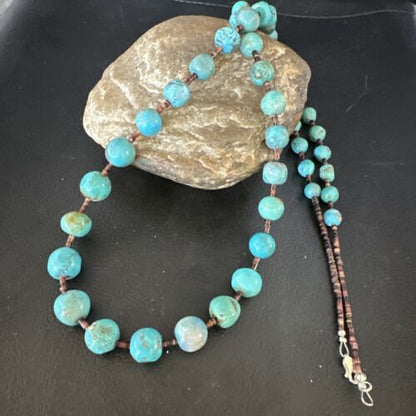 Navajo Turquoise Shell Heishi Necklace | Sterling Silver Beads | Authentic Native American | 30" | 15087