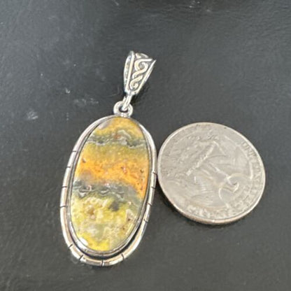Navajo Bumblebee Jasper Pendant Necklace | Sterling Silver | Authentic Native American Handmade | 15960