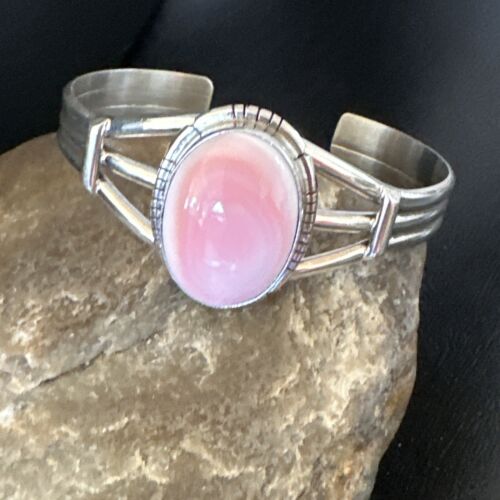 Navajo Pink Conch Cuff Bracelet | Sterling Silver | Authentic Native American Handmade | 16121