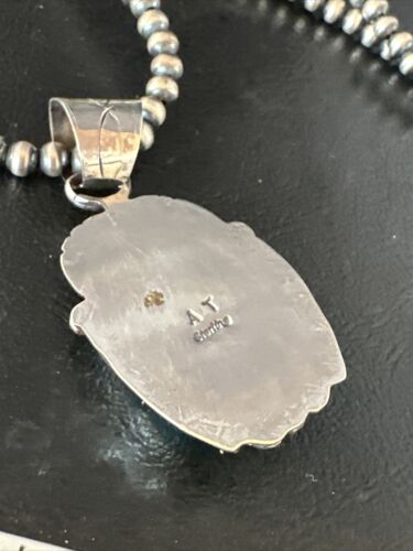 Navajo Pearls Blue Turquoise Necklace Pendant | Sterling Silver | Authentic Native American Handmade | 17390