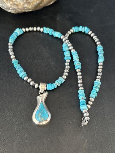 Navajo Kingman Turquoise Pendant Necklace | Sterling Silver | Native American Handmade | 14831