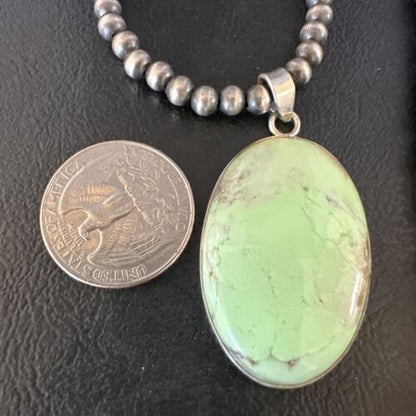 Navajo Green Gaspeite Pendant Necklace | Sterling Silver | Authentic Native American Handmade | 15490