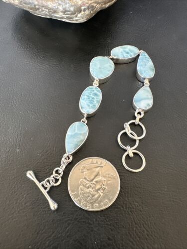 Navajo Blue Larimar Link Bracelet | Sterling Silver | 8" | Authentic Native American Handmade | 16081