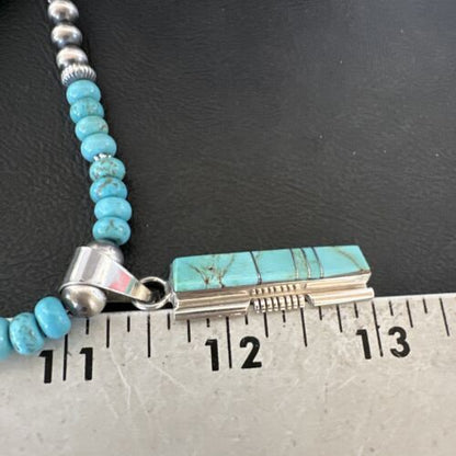 Navajo Turquoise #8 Inlay Pendant Necklace | Sterling Silver | Authentic Native American Handmade | 17055