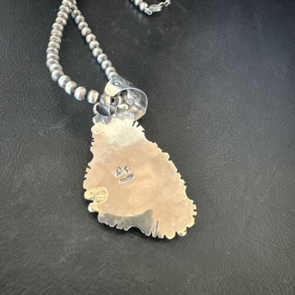 Men's Navajo Green Turquoise Pendant Necklace | Sterling Silver | Authentic Native American Handmade | 17530
