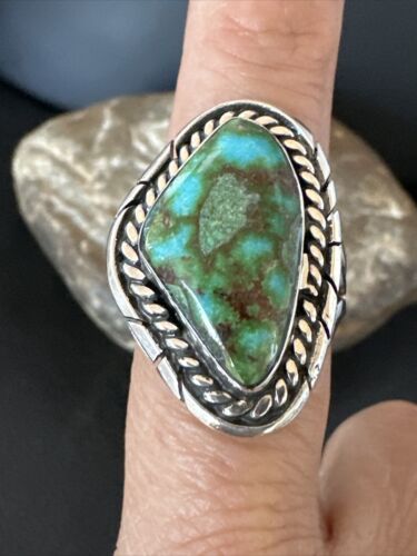 Navajo Green Sonoran Turquoise Ring | Sterling Silver | Sz 8 | Authentic Native American Handmade | 16392