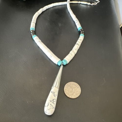 Santo Domingo White Turquoise Howlite Onyx Necklace | Sterling Silver | 23" | 15763