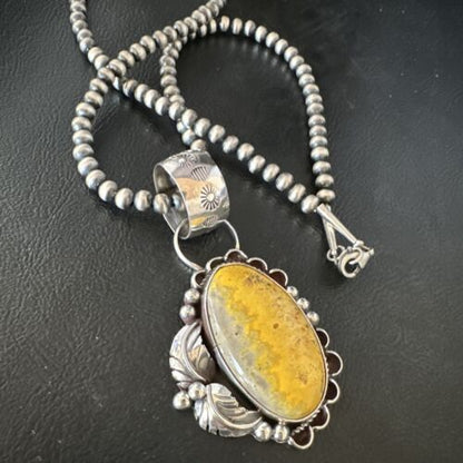 Navajo Bumblebee Jasper Pendant Necklace | Sterling Silver | Authentic Native American Handmade | 14984