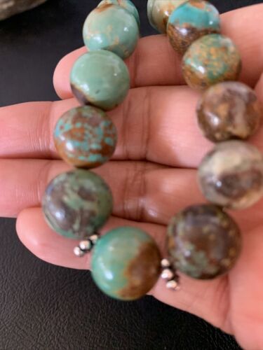 Navajo Green Turquoise & Apple Coral Graduated Necklace | Sterling Silver | Authentic Native American | 18" | 13208