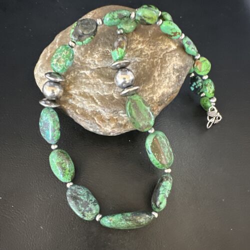 Navajo Green Turquoise Chunky Necklace | Sterling Silver | 21" | Authentic Native American Handmade | 15200