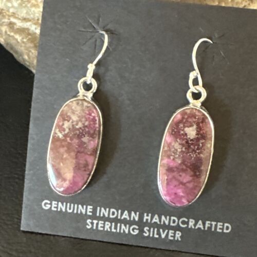 Purple Mojave Turquoise Dangle Earrings | Sterling Silver | Authentic Native American Handmade | 15781