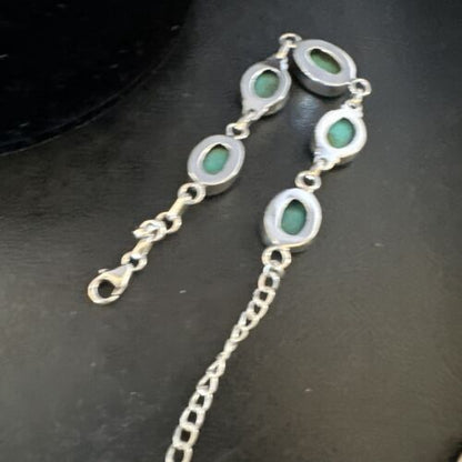 Navajo Blue Turquoise Link Bracelet | Sterling Silver | 8" | Authentic Native American Handmade | 15470