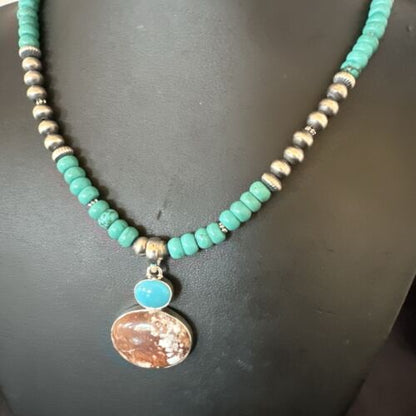 Navajo Wild Horse | Blue Kingman Turquoise Pendant Necklace | Sterling Silver | 17571